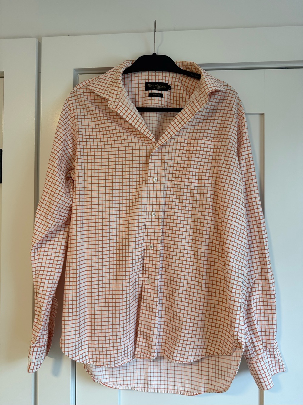 Allen Edmonds Men’s White Dress Shirt with Orange Grid